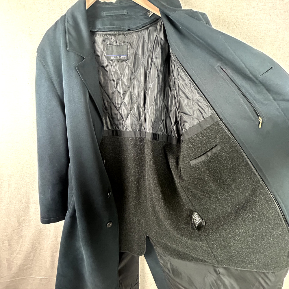 Bill Blass Mens Navy Blue Trench Coat Size 40 Short Removable Wool Liner Classic - Picture 5 of 15